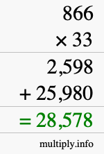 How to calculate 866 times 33 using long multiplication