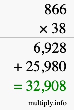 How to calculate 866 times 38 using long multiplication