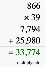 How to calculate 866 times 39 using long multiplication