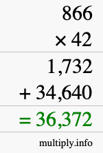 How to calculate 866 times 42 using long multiplication