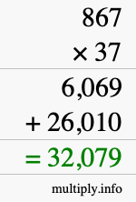 How to calculate 867 times 37 using long multiplication