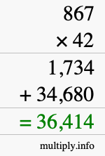 How to calculate 867 times 42 using long multiplication