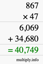 How to calculate 867 times 47 using long multiplication