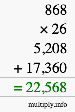 How to calculate 868 times 26 using long multiplication