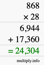 How to calculate 868 times 28 using long multiplication