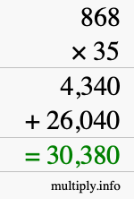How to calculate 868 times 35 using long multiplication