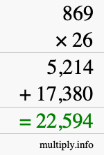 How to calculate 869 times 26 using long multiplication
