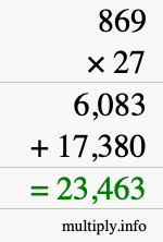 How to calculate 869 times 27 using long multiplication