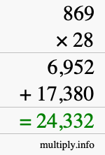 How to calculate 869 times 28 using long multiplication