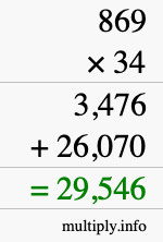 How to calculate 869 times 34 using long multiplication