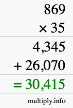 How to calculate 869 times 35 using long multiplication
