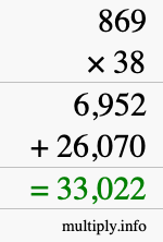 How to calculate 869 times 38 using long multiplication