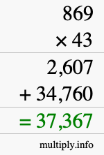 How to calculate 869 times 43 using long multiplication