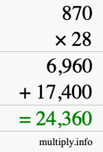 How to calculate 870 times 28 using long multiplication