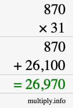 How to calculate 870 times 31 using long multiplication