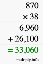 How to calculate 870 times 38 using long multiplication