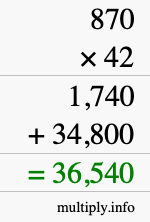 How to calculate 870 times 42 using long multiplication