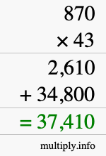 How to calculate 870 times 43 using long multiplication