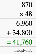How to calculate 870 times 48 using long multiplication