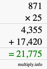 How to calculate 871 times 25 using long multiplication