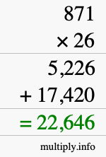 How to calculate 871 times 26 using long multiplication