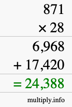 How to calculate 871 times 28 using long multiplication