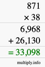 How to calculate 871 times 38 using long multiplication