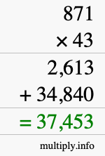 How to calculate 871 times 43 using long multiplication