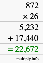 How to calculate 872 times 26 using long multiplication