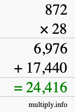 How to calculate 872 times 28 using long multiplication