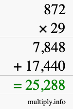 How to calculate 872 times 29 using long multiplication
