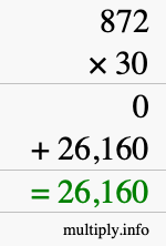 How to calculate 872 times 30 using long multiplication