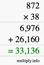 How to calculate 872 times 38 using long multiplication