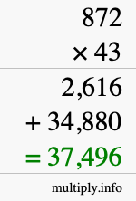 How to calculate 872 times 43 using long multiplication