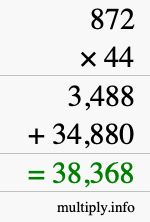 How to calculate 872 times 44 using long multiplication