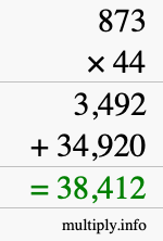 How to calculate 873 times 44 using long multiplication