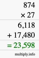 How to calculate 874 times 27 using long multiplication How to calculate 874 times 27 using long multiplication