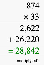 How to calculate 874 times 33 using long multiplication How to calculate 874 times 33 using long multiplication