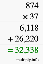 How to calculate 874 times 37 using long multiplication