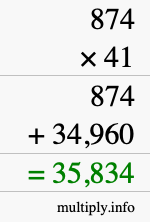 How to calculate 874 times 41 using long multiplication How to calculate 874 times 41 using long multiplication