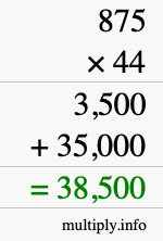 How to calculate 875 times 44 using long multiplication