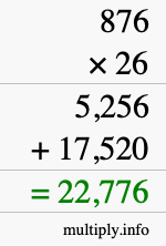 How to calculate 876 times 26 using long multiplication