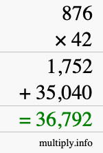 How to calculate 876 times 42 using long multiplication