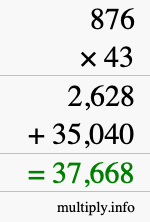 How to calculate 876 times 43 using long multiplication
