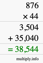 How to calculate 876 times 44 using long multiplication