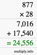 How to calculate 877 times 28 using long multiplication