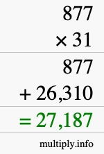 How to calculate 877 times 31 using long multiplication
