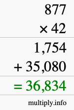 How to calculate 877 times 42 using long multiplication