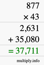 How to calculate 877 times 43 using long multiplication
