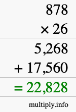 How to calculate 878 times 26 using long multiplication